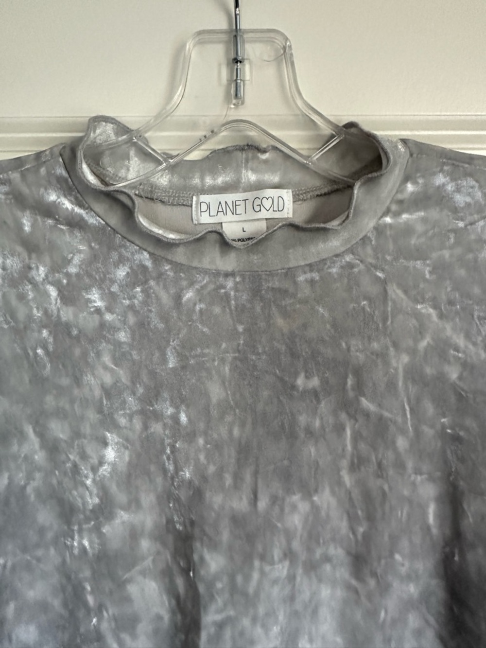 Planet Gold Silver Shimmery Velvet Ruffle-Neck Top